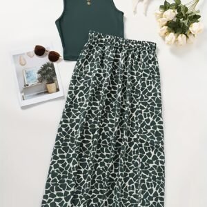 Spring/Summer Casual Fashion Women's Tank Top + Skirt Two-Piece Set