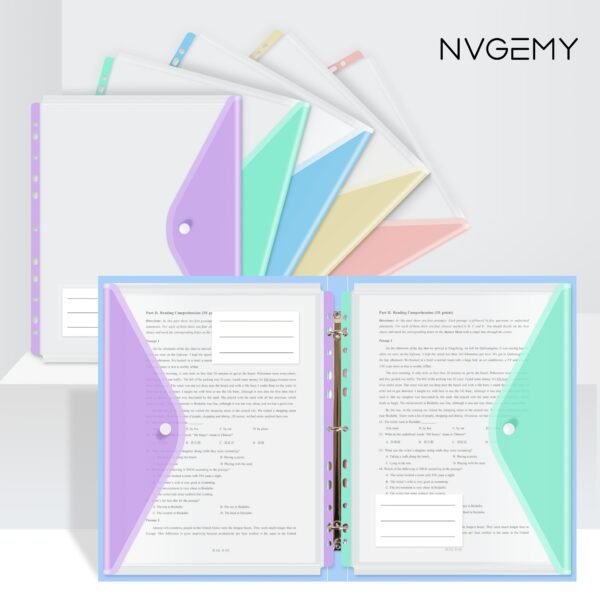 5pcs/10pcs NVGEMY A4 Thickened PP Binder Pouch with 11-Hole Punch Compatible for Loose-Leaf Documents, Color-Coded Binder Suitable for School, Office,, Holds 200 Sheets Per Pocket