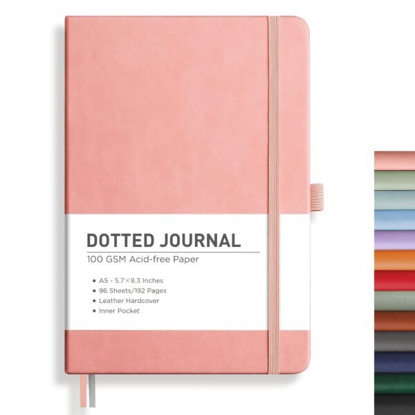 1pc A5 Leather Hardcover Bullet Journal Notebook - 192 Pages (100 GSM Thick Paper) with Dotted Grid System, Pocket-Friendly ner for Bullet Journaling, ning & Tracking, Compatible with Bullet Point System & Bullet Dotted Layouts