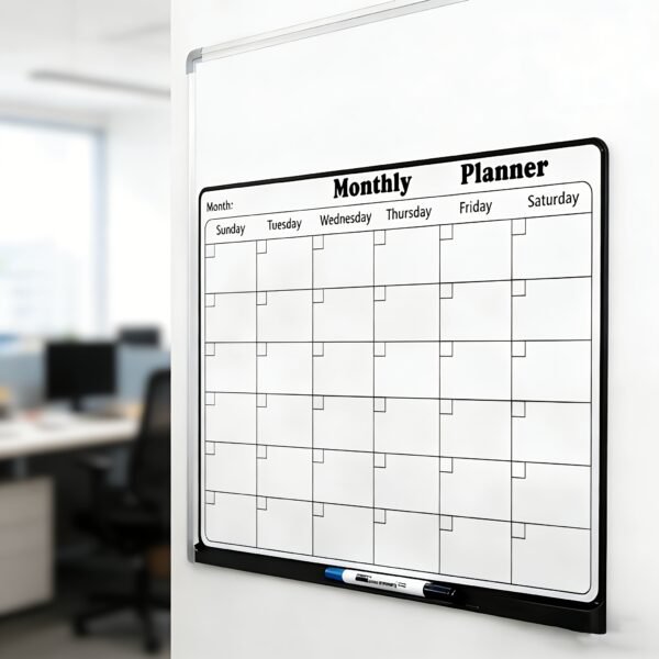 Magnetic Horizontal Dry Erase Planning Board with 4pcs Whiteboard Markers (Random Colors), Refrigerator Compatible, Weekly Monthly Layout, Kitchen Home Office Organization Helper