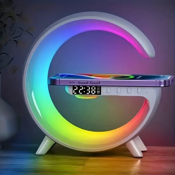 1pc Kouzone Wireless Speaker with Phone Charger, Dimmable Alarm Clock, Sunrise Simulation, Tabletop Mono Sound Machine with Night Light, USB Type-C, Button Control, 5.2 Surround Sound, Rechargeable Lithium Polymer Battery, Ideal for Bedroom, Creative Gift for Teens and Adults