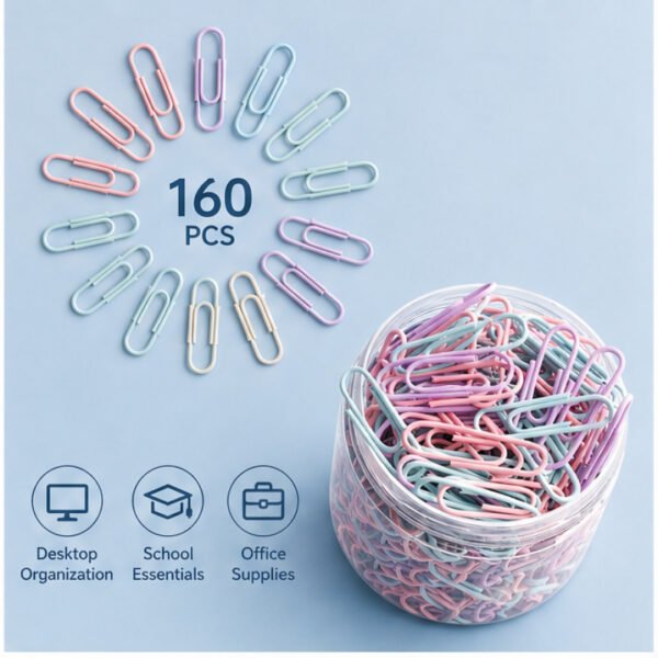 Morandi 29mm Colored Stainless Steel Paperclips 160pcs Set - Large Size, Office Stationery with Storage Box, Suitable for Documents and Bookmarks